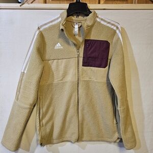 Adidas Men's Beige Fleece Jacket with Maroon Pocket